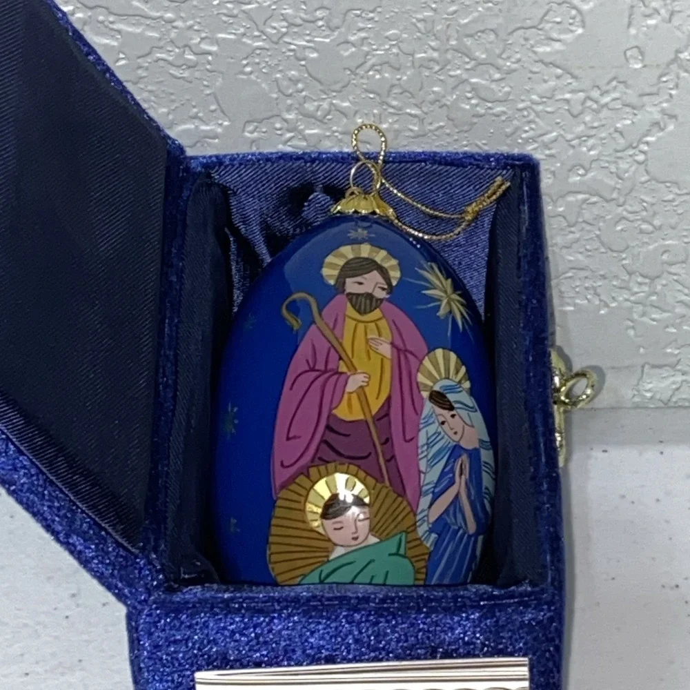 Lot Of 2 Li Bien Christmas Ornaments Glass Teardrop Mary Jesus Nativity In Box